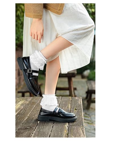 Image of Women Ruffle Socks, Soft Comfortable Lace Frilly Fashion Princess Socks with Pearls 3 Pairs