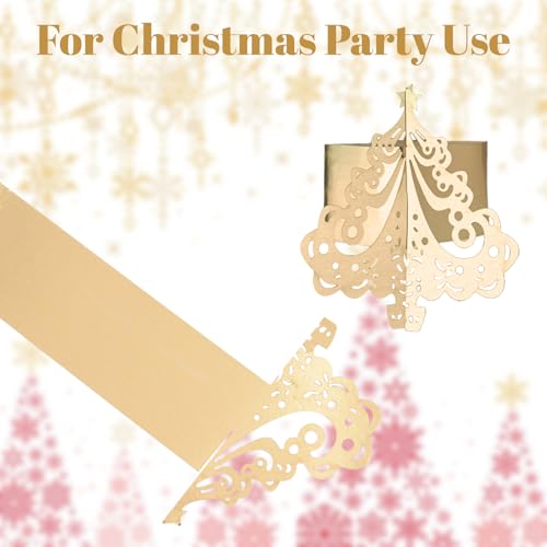 URROMA 50Pcs Christmas Tree Napkin Rings Gold Reflective Paper Napkin Holder Hollow Household Napkin Buckle for Table Decor Wedding Xmas Party - Image 3