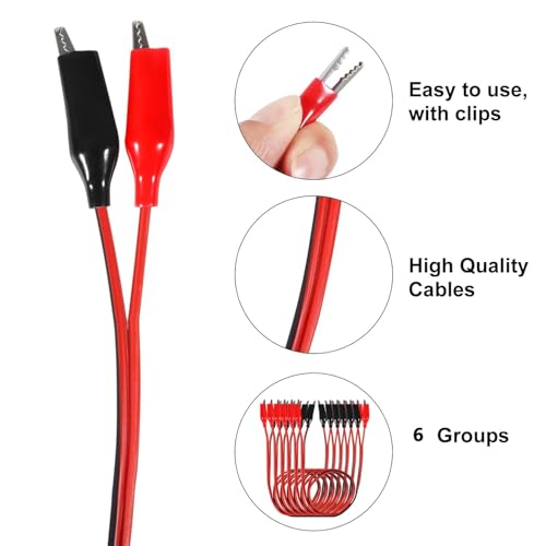 Image of 12PCS Alligator Clips Electrical Test Leads 1M Electrical Insulated Test Leads with Alligator Clips Double-Ended Jumper Wire for Circuit Connection Electrical Testing (Red and Black)