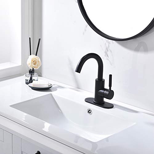 Single-Handle High-Arc Stainless Steel Faucet For Pre-Kitchen Sink/Bar Sink/Bathroom Sink By Phiestina, With 4 Inch Deck Plate And Supply Hoses, Matte Black, We08E-Mb #TOP5