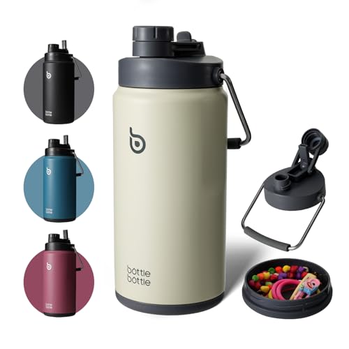 Bottle Bottle Insulated Water Bottle 2L with Straw and Dual-use Lid Half Gallon Water Jug Vacuum Stainless Steel for Workout and Sports Insulated Beer Growler with Handle(Gray)