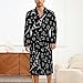 FOSKERV Women Men Full-Length Robes, Unisex Fashion Open Front Kimono Robe with Belt, Reusable Absorbent Bathrobe for Shower, Paris Eiffel Tower Floral Black, (S)