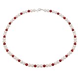 Kette aus Korallen & Perlen, weiß-rot