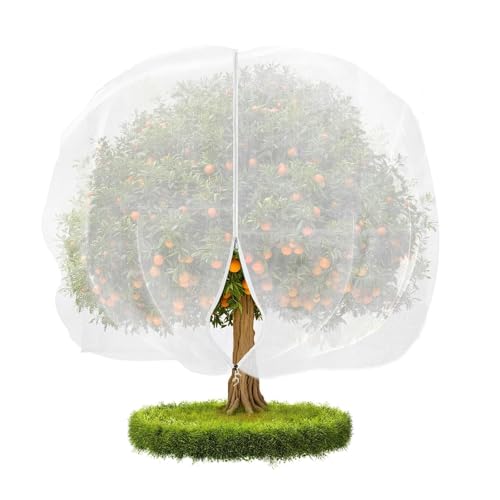 Bubmari Funda De Protección Vegetal con Cremallera Y Cordón - Malla Antiinsectos Y Pájaros para Árboles Frutales (Tomates, Cítricos), Red Fina 60 Mesh TranspirableWhite, 3.9 ft x 5.9 ft