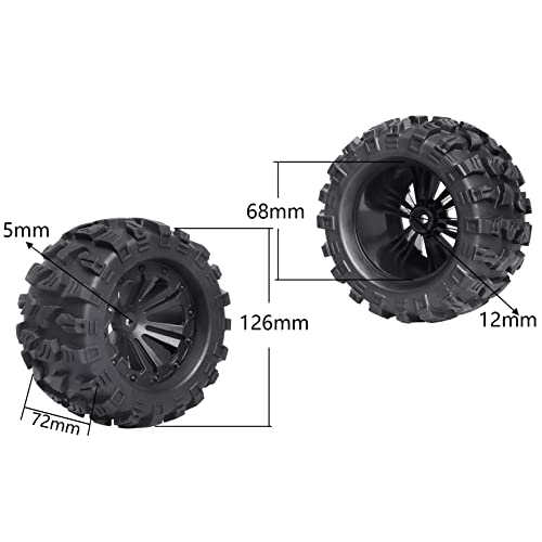 2.8'' Tires And Wheels 12Mm Hex Pre-Glued 1/10 Monster Truck Tyres Sets For 1/10 Traxxas Rustler Stampede Redcat Volcano Epx S30 Blackout Xte Off-Road Cars Models, Set Of 4 #TOP2