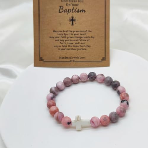 Baptism Gifts Cross Bracelet for Girl, First Communion Confirmation Bless Gifts for Teenage Girls Boys, Kindergarten Preschool Graduation Christening Gift for Daughter Granddaughter Godchild
