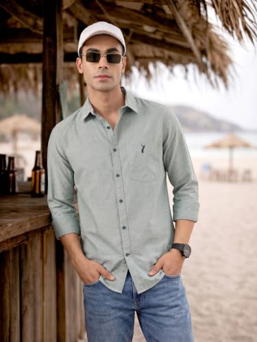 Image of Thomas Scott Men Premium Slim Fit Solid Cotton Twill Full Sleeve Shirt