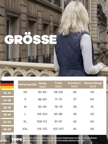 fuinloth Damen Weste, Herbst Leichte Steppweste Westen Ärmellos Jacke Kurz Vest Gilet Dunkel Blau M