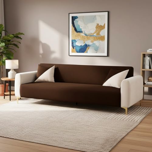 Image of Opera 3 Seater Fabric Sofa Set | Soft Velvet Upholstery, Sturdy Wooden Frame | Modern Sofa for Living Room, Hall & Office Spaces (Dark Brown-Cream)