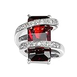 Aotiwe Bague Style Alliance, Bijoux Femme Anniversaire Bague Simple Personnalisée Plaqué Argent avec Rouge Émeraude Zircone Cubique Taille 61.5