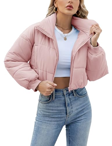 Lumister Womens Lightweight Quilted Jacket Long Sleeve Stand Collar Zipper Cropped Puffer Jacket...