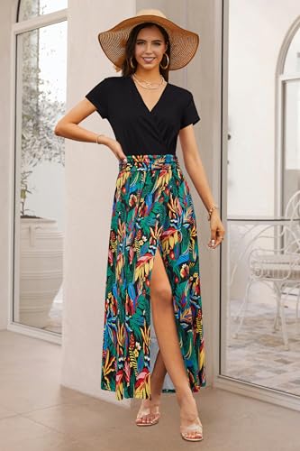 Image of Newshows Women's 2026 Lightweight Summer Wedding Guest Beach Vacation Casual V Neck Split Flowy Maxi Dress