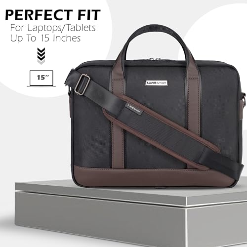 Image of Lavie Sport Magnate Briefcase 12L Multifunctional Laptop Briefcase Bag | Premium Leatherette Business Briefcase for Men & Women | Messenger Shoulder Bag with Detachable Strap