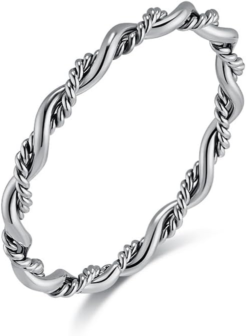 Twist Ring Stainless Steel Dainty Thin Stackable Thumb Pinky Knuckle Finger Rings for Women Size 6-10