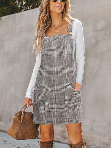 Image of CUPSHE Women Corduroy Fall Dresses Front Bib Pocket Square Neck Wide Strap Casual Overall Mini Dress