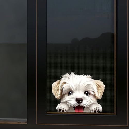 Image of Cute Animal Dog Car Sticker Waterproof PVC Double-Sided Printed Puppy Car Decal Funny Dog Peeking Decal for Car Window Bumper Truck Wall Laptop Car Decor (White Dog)