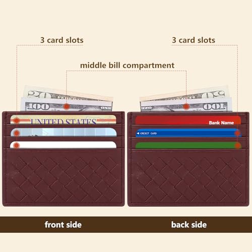 Image of Unaone Slim Minimalist Wallet - Credit Card Holder, Leather Front Pocket Wallet Card Case for Men & Women, Burgundy