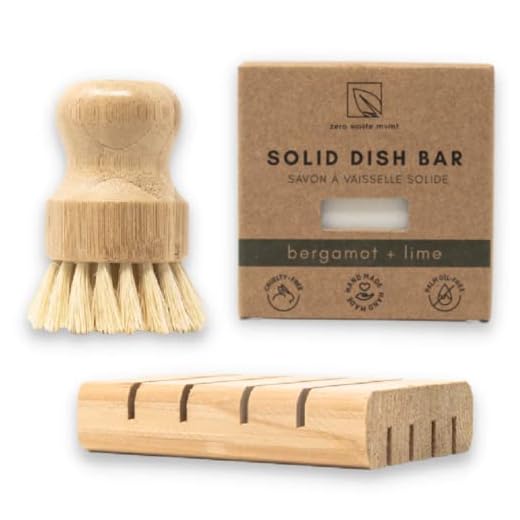 Zero Waste MVMT Dish Washing Bundle Kit | Eco-Friendly Solid Dish Soap, Cedar Soap Tray, Bamboo Pot Brush | Organic, Vegan, Non-Toxic Dish Soap | 3pc. Set