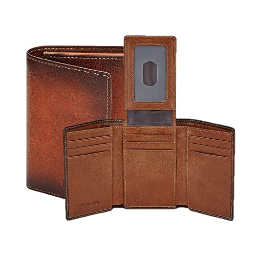 VANNANBA Mens Genuine Leather RFID Trifold Wallet With ID Window, Credit Card Pockets (brown)