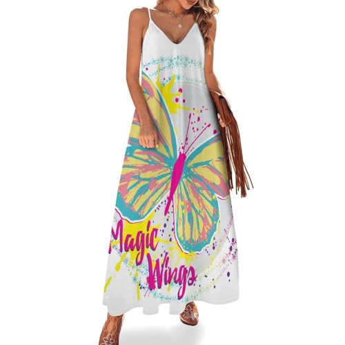 Robe Longue Papillon Magique pour Femme Vêtement Plage Éte Voyage Maxi