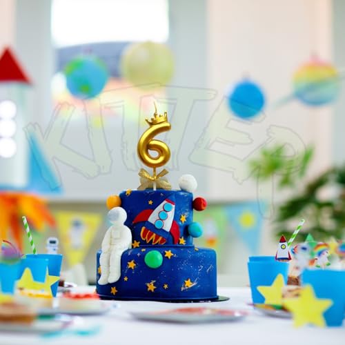Image of KITTER 1 Pc 6 Number Crown Candle for Birthday Cake Metallic Golden Number 6 Birthday Cake Decoration Cake Topper Candles with Crown on Top 0-9 Numbers Candles for Anniversary (Pack of 1, Gold)