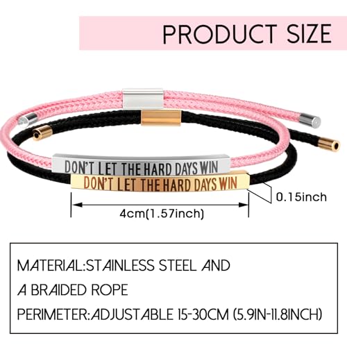 2 Pcs Couples Bracelets Stainless Steel Dont Let The Hard Days Win Bracelet for Women Men Inspirational Handmade Braided Adjustable Wrap with 2 Cards for friend Birthday Gift Jewelry2