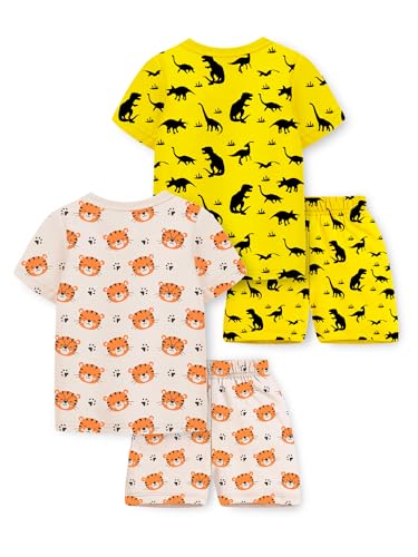 Image of Trampoline Boys Pack of 2 T-Shirt and Shorts Set - Dinosaur & Tiger Print