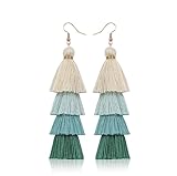  Amazon Brand-HIKARO Bohemia - Pendientes hechos a mano con borla para mujer, aretes vintage, aretes largos para mujer, color verde
