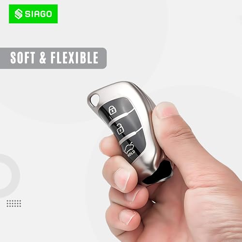 Image of SIAGO TPU Key Cover and Metal Keychain Compatible for Hyundai i 20, Xcent,Verna Flude 3 Button Flip Smart Key Cover (Grey Pack of 2)