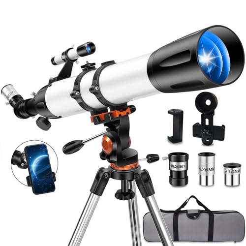 Image of Telescope for Adults High Powered 90mm Aperture 800mm (32X-240X), Refractor Telescopes for Astronomy Beginners with AZ Mount Tripod, Phone Adapter, Carry Bag (80090white)