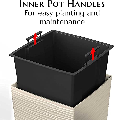 Image of Mueller Janska M-Resin Heavy Duty Tall Planter, Indoor /Outdoor Grande Plant, Tree, Flower Pot, 2-Piece Set, 27.5 inch, Modern Design, Built-in Drainage, Beige