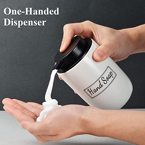 Image of BosilunLife Foaming Soap Dispenser Set - White Ceramic Foam Hand Dispenser 12oz Soap Dispenser Set with Rust Proof Pump, 4Pcs Clear Stickers for Kitchen, Bathroom - 2 Pack