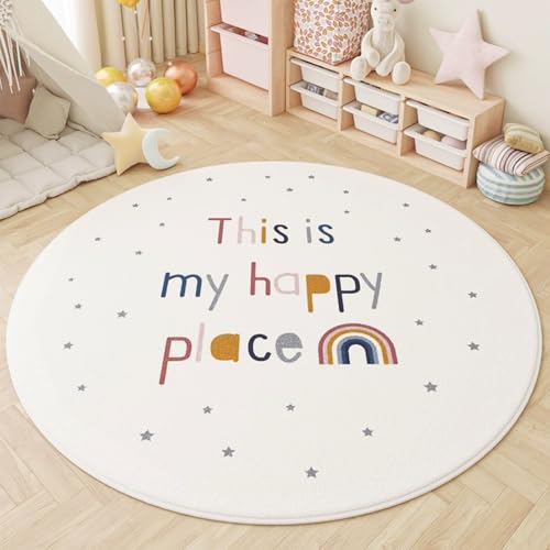 AIMECO Weicher Kuscheliger Kinderteppich Weicher Rund Carpet Wohnzimmer Teppichen Mädchen Schlafzimmer Kinderzimmer Waschbarer Pflegeleicht Teppiche Motiv Rund 80cm Alphabet-Regenbogen-Punkte