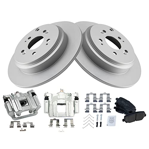 Image of TRQ Rear Brake Pad and Rotor Set Ceramic Solid Rotors Calipers
