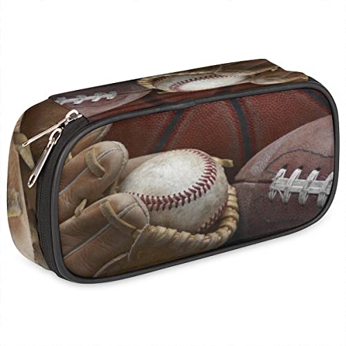 Image of Pardick Old Baseball Big Capacity Pencil Pen Case Gloves Large Pencil Pouch with Zipper Compartments Pencil Bag for Boys Girls Adults Student Office School Supplies