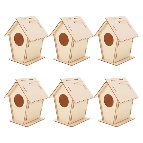 FRCOLOR Kit Casette per Uccelli in Legno Non Verniciato 6 Pezzi Casette Fai da Te da Dipingere per Kit Artigianale con Montaggio Facile per Decorazioni da Giardino e Attività Educative