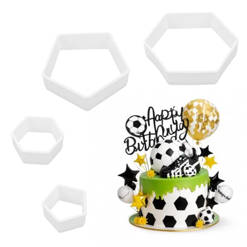 JIYIN Lot de 4 emporte-pièces hexagonaux géométriques pour gâteaux de football, décoration de gâteau de football