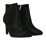 Echtleder Peter Kaiser Echtleder-Stiefeletten glitzernde Damen Absatz-Schuhe Stiefel Schuhe Schwarz, Größe:35