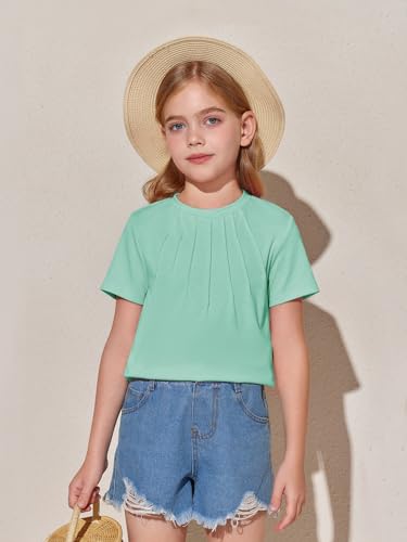 Image of Haloumoning Girls Pleated T Shirts Kids Summer Short Sleeve Fashion Tops Tees 5-14 Years