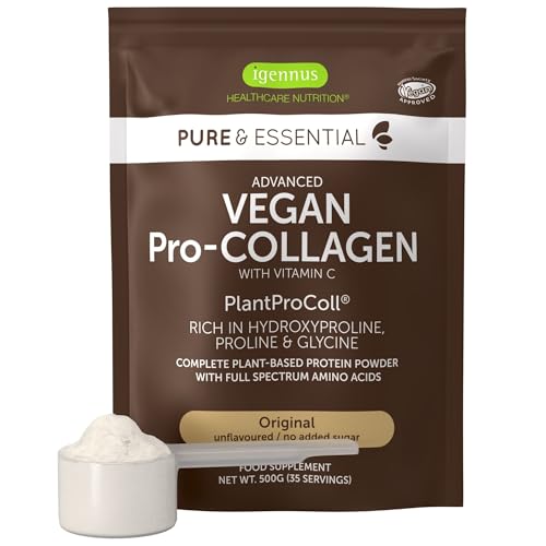 Igennus Proteína Vegana Procolágeno en Polvo, Suplemento Péptidos de Origen Vegetal con Glicina,21 aminoácidos y Vitamina C,Fórmula para Estimular el Colágeno, Mezclar con Bebidas o Alimentos,35 Dosis