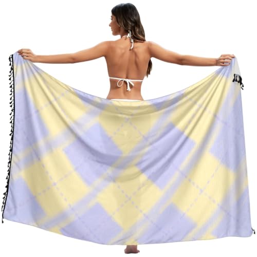 Falda de traje de baño a cuadros amarillo morado pastel tejido ligero de mujer