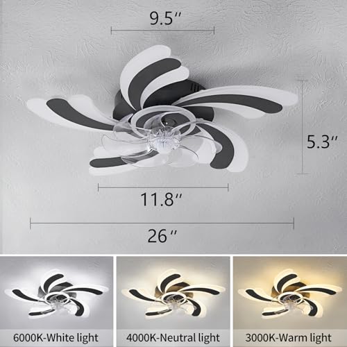 Dalouguan Ceiling Fan with Lights Remote Control, Black Modern Ceiling Fan with Light, 3 Light Color 6 Speeds Low Profile Flush Mount Ceiling Fan for Kitchen Bedroom Living Room — view 5