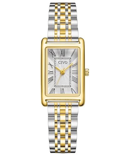 CIVO Ladies Watches for Women Gold: Analog Rectangle Face Waterproof Luxury Stainless Steel Senior Wrist Watch Fashion Elegant