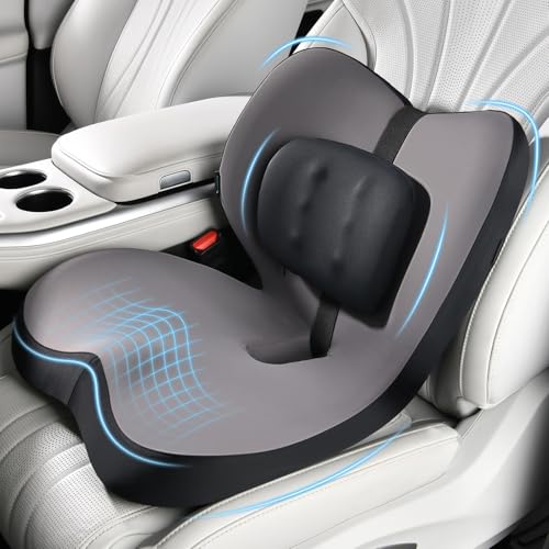 FLORICH 2 in1 Truck Seat Cushion and Lumbar Support Pillow Memory Foam Car Seat Cushion with Adjustable Strap for Truck Driver Long Drives, Fits Semi Truck Seat,Car,Office&Gaming Chair(Light Black) by FLORICH - Used condition - US$25.67