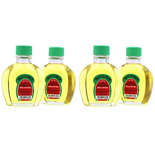 Three Flowers Brilliantine, Men Hair Styling Oil, Anti-Frizz, 2-Pack of 8 FL Oz, Bottles, amber