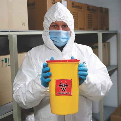 PARTH IMPEX Biohazard Stickers Sign Labels - (Pack of 50) 4\" x 4\" Large Hazardous Waste Hazard Warning Safety Vinyl Decals for Labs Hospitals Industrial Chemical Containers Trash Can - Thumbnail 4