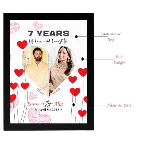 Image of Customized Heart Photo Frame with Photo Upload for Wall Hanging, Personalized Your Name and Date for Anniversary, Valentine's Day Gifts (16x24) Heart