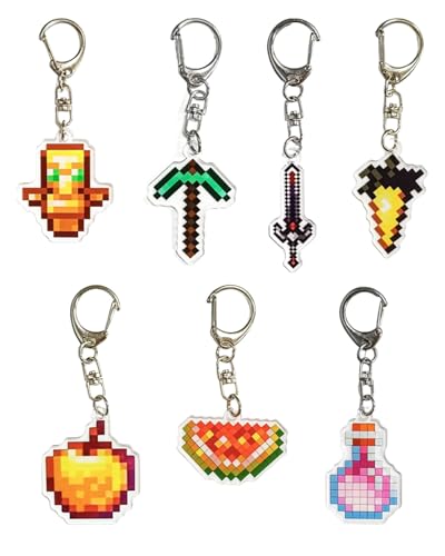 Image of 7 PCS Keychains with Pixel - Art & Geometric Designs, Durable & Stylish Decorative Keyrings for Keys, Bags, Backpacks, keychain for boys, Ideal as Personal Accessories & Small Gifts