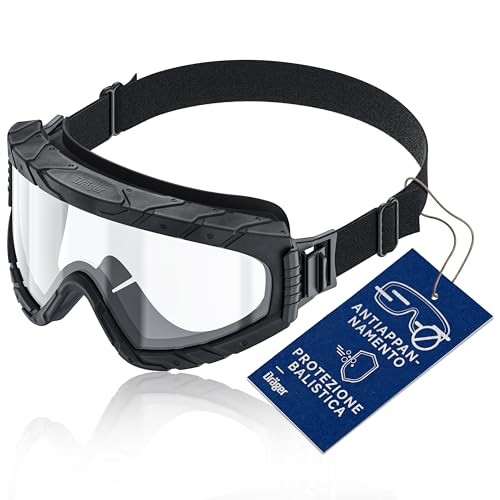 Dräger Occhiali protettivi X-pect 4800 | Occhiali di sicurezza leggeri e trasparenti| antigraffio, antivento e antiappannamento | adatti per portatori di occhiali | neri