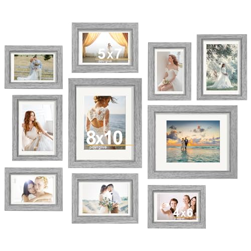 Cadres photo verre bois set 10 décor mur, gris